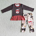 6 A22-5 Milk Dots Print Top Santa Gingerbread Pants Girls Christmas Clothes Set