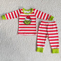 6 B12-28 Green Frog Red Stripes Print Kids Christmas Pajamas Clothes Set