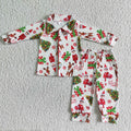 6 B4-39 Cartoon Shelf Print Kids Christmas Buttons Pajamas Clothes Set