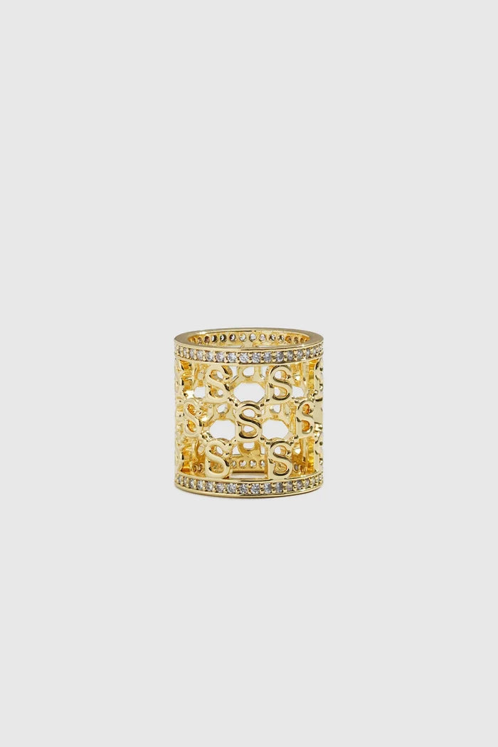 adara ring brooch in gold by buttonscarves front view