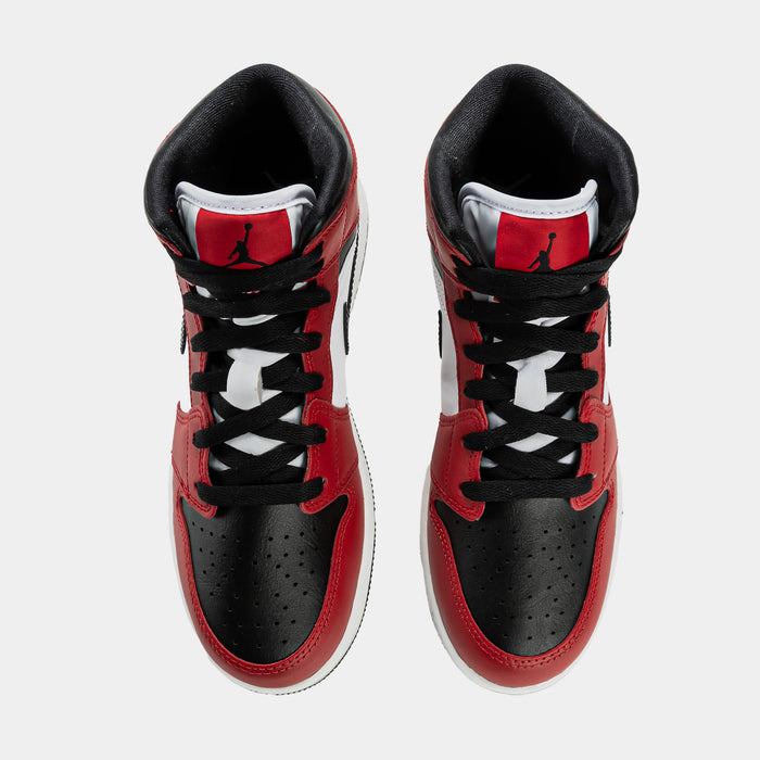 Air Jordan 1 Mid Chicago Black Toe Grade School Lifestyle Shoes (Black/Black/Gym Red)