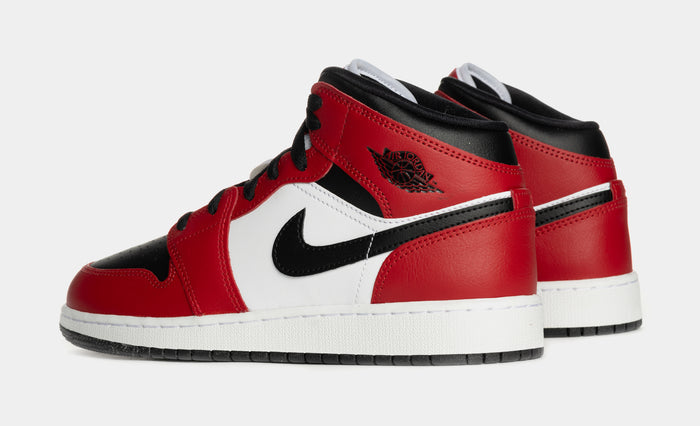 Air Jordan 1 Mid Chicago Black Toe Grade School Lifestyle Shoes (Black/Black/Gym Red)