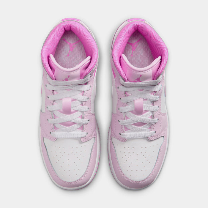 Air Jordan 1 Mid Grade School Lifestyle Shoes (Pink Foam/China Rose/White)