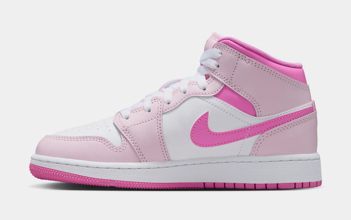 Air Jordan 1 Mid Grade School Lifestyle Shoes (Pink Foam/China Rose/White)