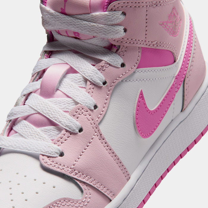Air Jordan 1 Mid Grade School Lifestyle Shoes (Pink Foam/China Rose/White)