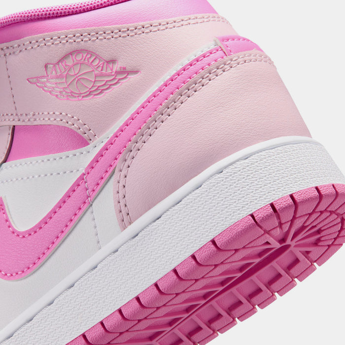 Air Jordan 1 Mid Grade School Lifestyle Shoes (Pink Foam/China Rose/White)
