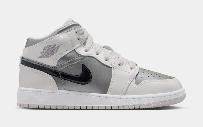 Air Jordan 1 Mid SE Grade School Lifestyle Shoes (Photon Dust/Flat Pewter/Black/Blue Chill)