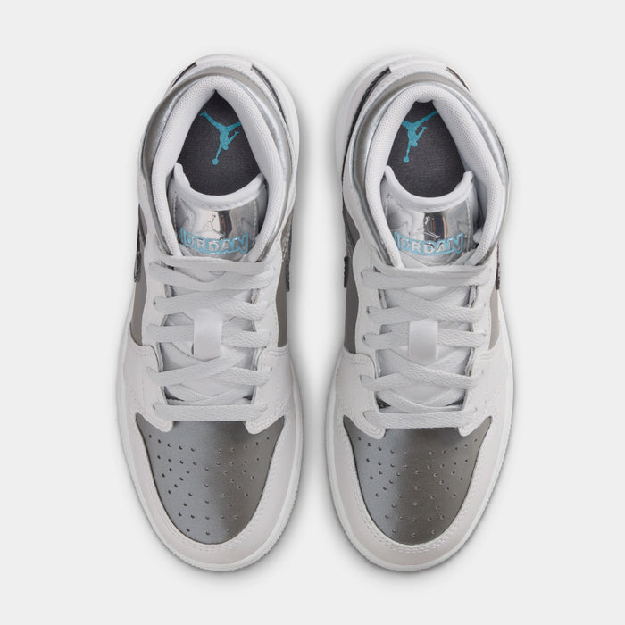 Air Jordan 1 Mid SE Grade School Lifestyle Shoes (Photon Dust/Flat Pewter/Black/Blue Chill)