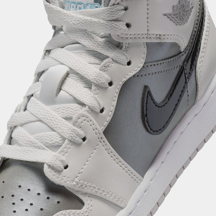 Air Jordan 1 Mid SE Grade School Lifestyle Shoes (Photon Dust/Flat Pewter/Black/Blue Chill)