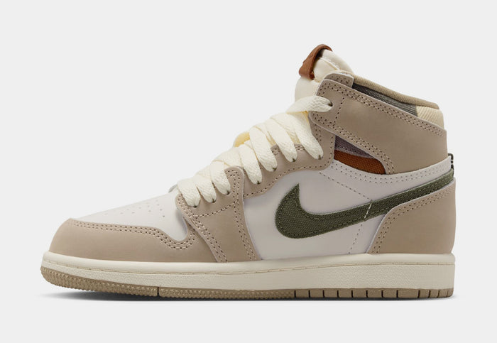 Air Jordan 1 Retro High OG Khaki Preschool Lifestyle Shoes (Khaki/Sail/Coconut Milk/Cargo Khaki) Free Shipping