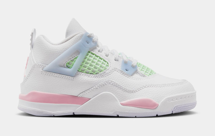 Air Jordan 4 Retro Medium Soft Pink Preschool Lifestyle Shoes (White/Medium Soft Pink/Half Blue)