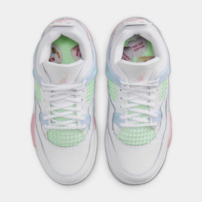 Air Jordan 4 Retro Medium Soft Pink Preschool Lifestyle Shoes (White/Medium Soft Pink/Half Blue)