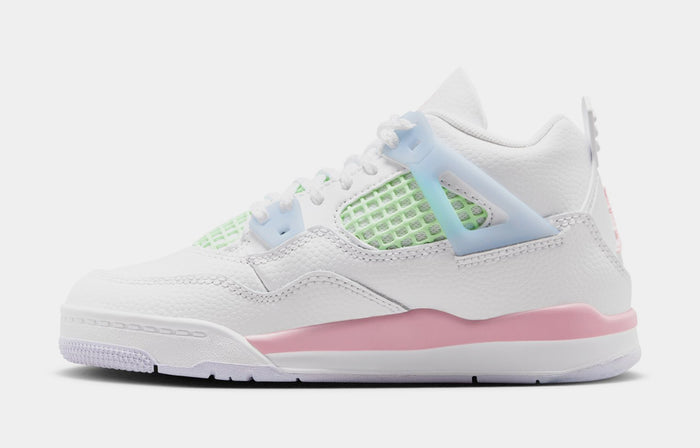 Air Jordan 4 Retro Medium Soft Pink Preschool Lifestyle Shoes (White/Medium Soft Pink/Half Blue)