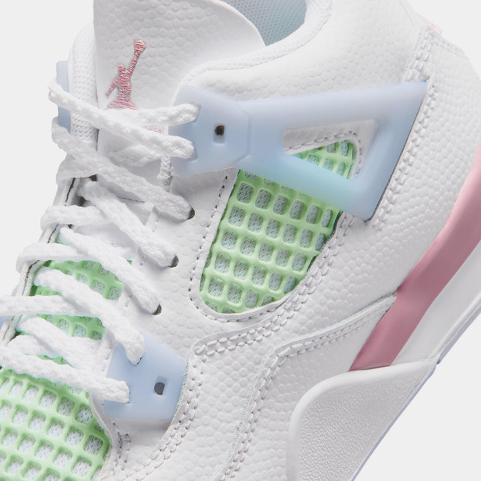 Air Jordan 4 Retro Medium Soft Pink Preschool Lifestyle Shoes (White/Medium Soft Pink/Half Blue)