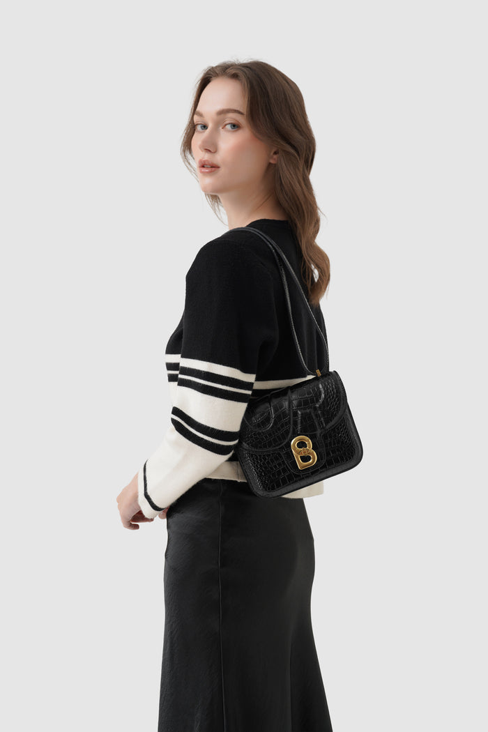 alba bag croco in black by buttonscarves worn as shoulder bag