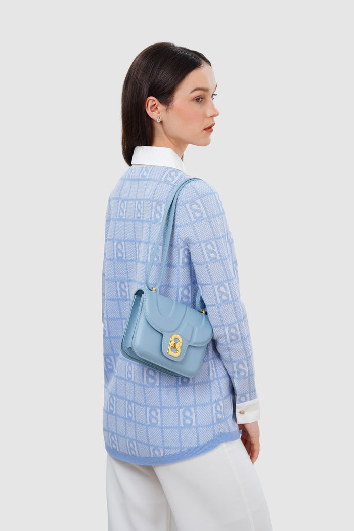 alba bag with sghw in cornflower by buttonscarves worn as shoulder bag