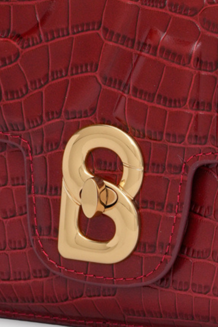 alba bag croco in crimson red by buttonscarves signature b twist lock detail