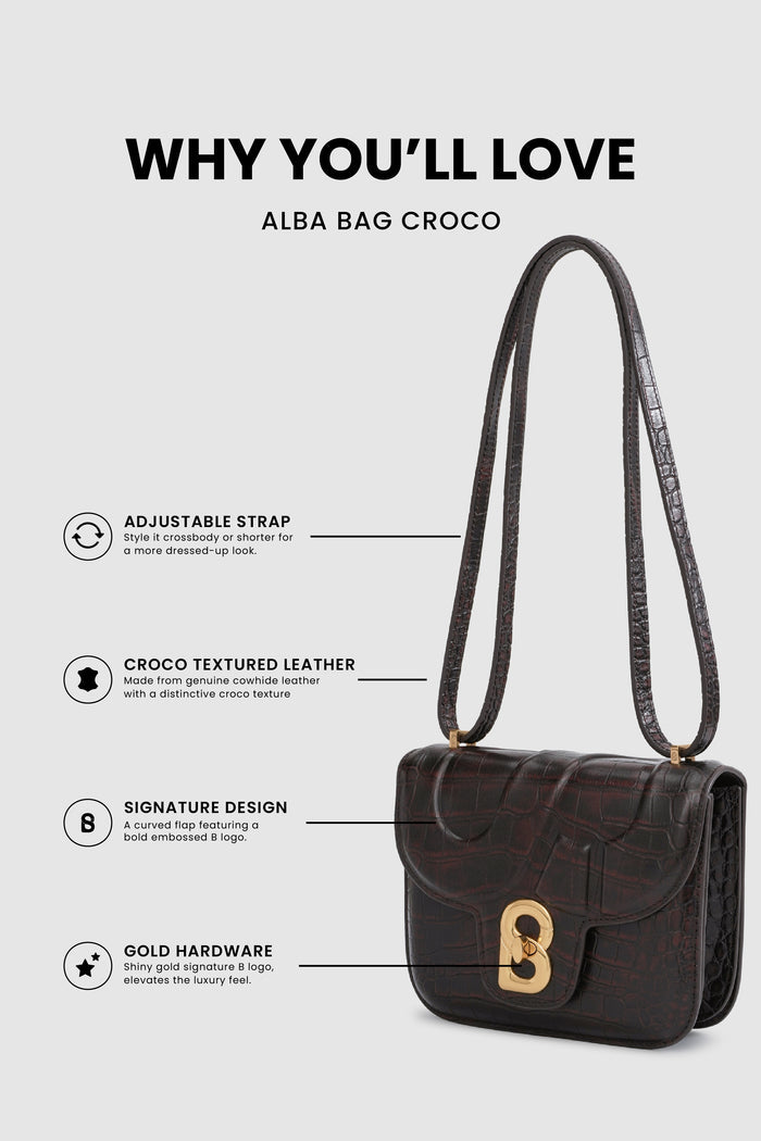 alba bag croco in dark chocolate by buttonscarves feature overview