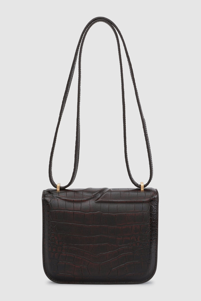 alba bag croco in dark chocolate by buttonscarves back view