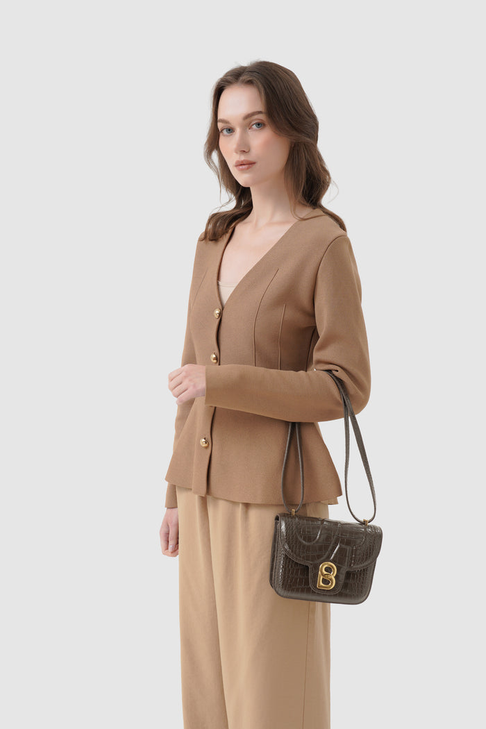 alba bag croco in dark mocha by buttonscarves carried on wrist