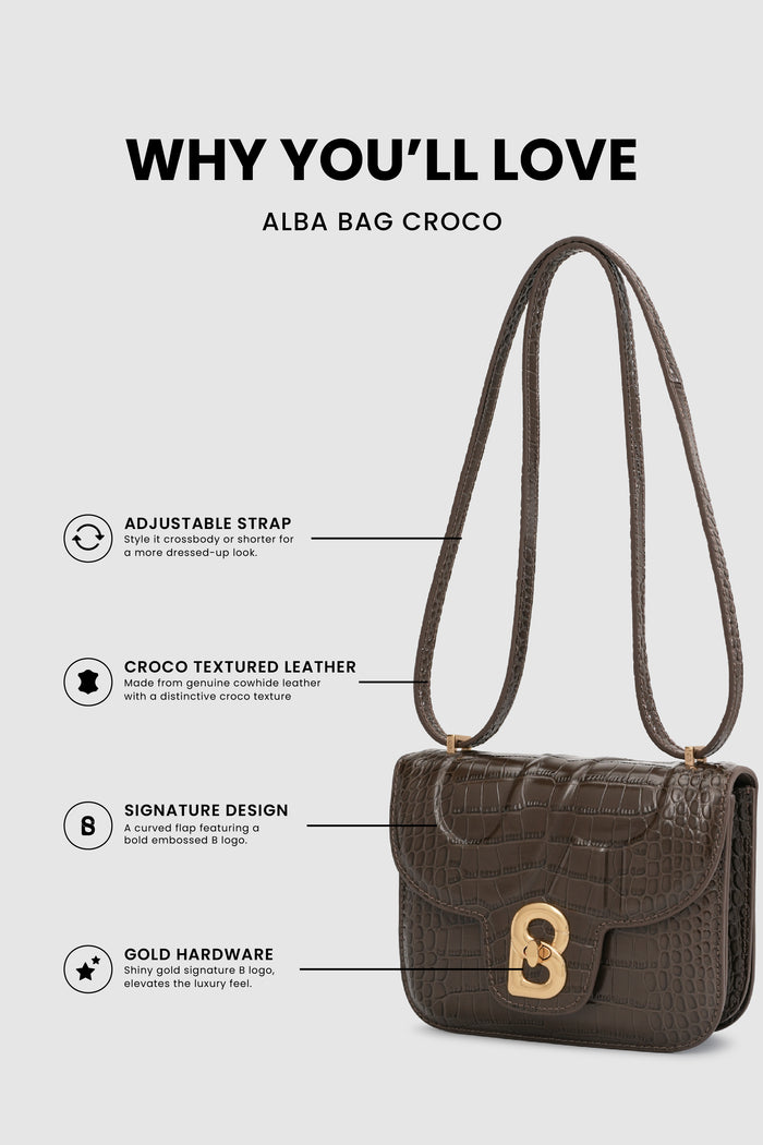 alba bag croco in dark mocha by buttonscarves feature overview