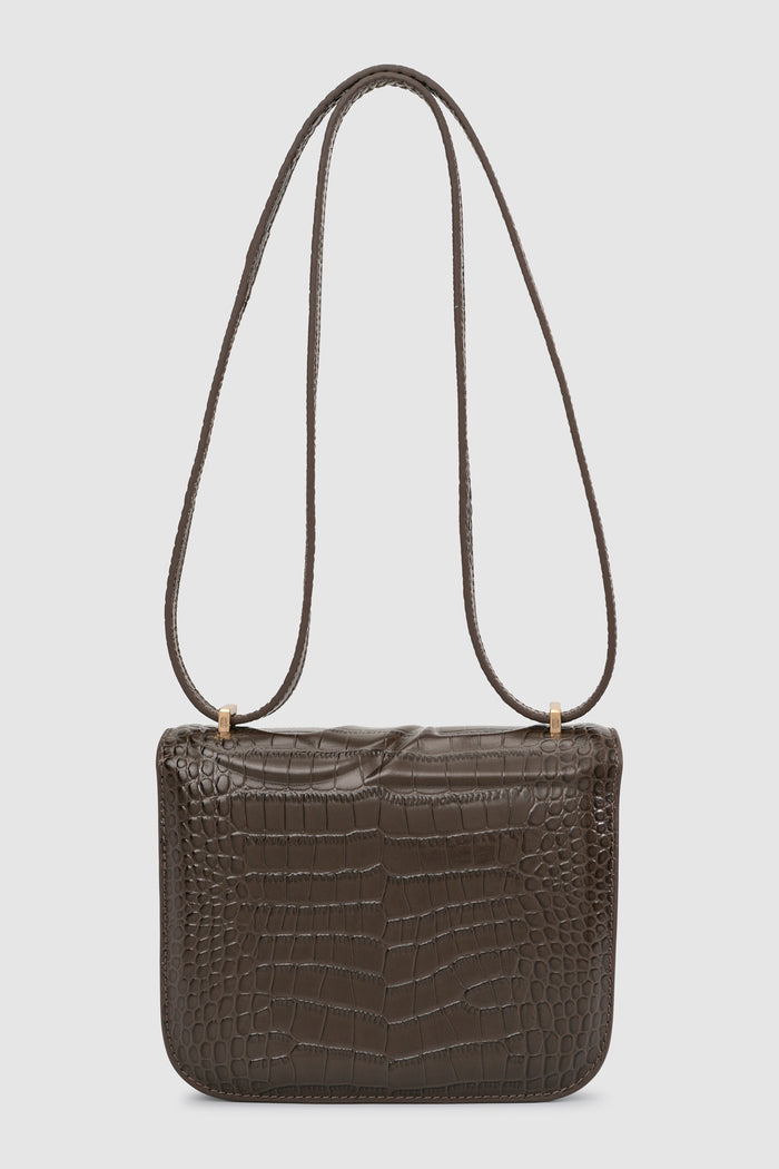 alba bag croco in dark mocha by buttonscarves back view