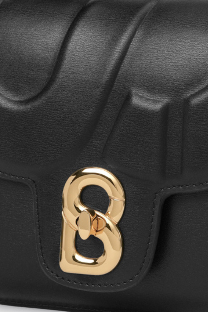 alba bag shiny leather in black by buttonscarves signature b twist lock detail