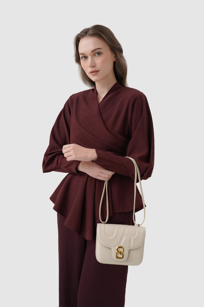 alba bag shiny leather in driftwood by buttonscarves carried on wrist