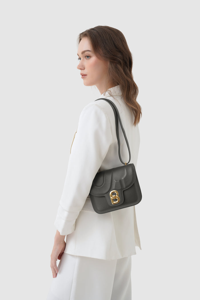 alba bag shiny leather in lava by buttonscarves worn as shoulder bag