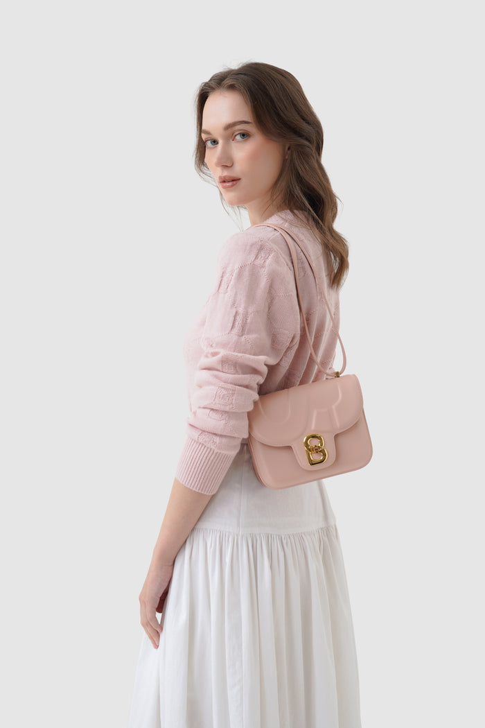 alba bag shiny leather in rosebud by buttonscarves worn as shoulder bag