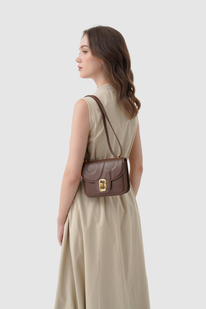 alba bag shiny leather in sequoia by buttonscarves worn as shoulder bag