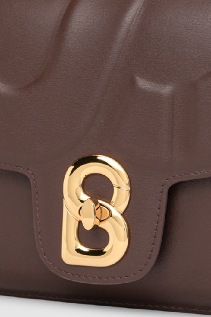 alba bag shiny leather in sequoia by buttonscarves signature b twist lock detail