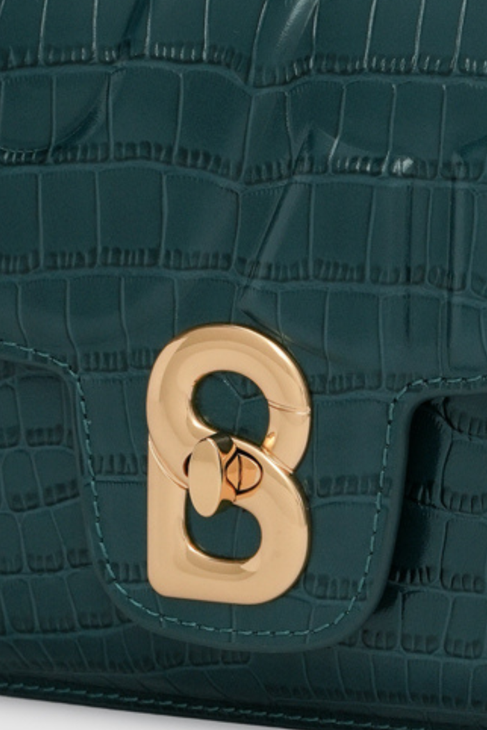 alba bag croco in teal by buttonscarves signature b twist lock detail