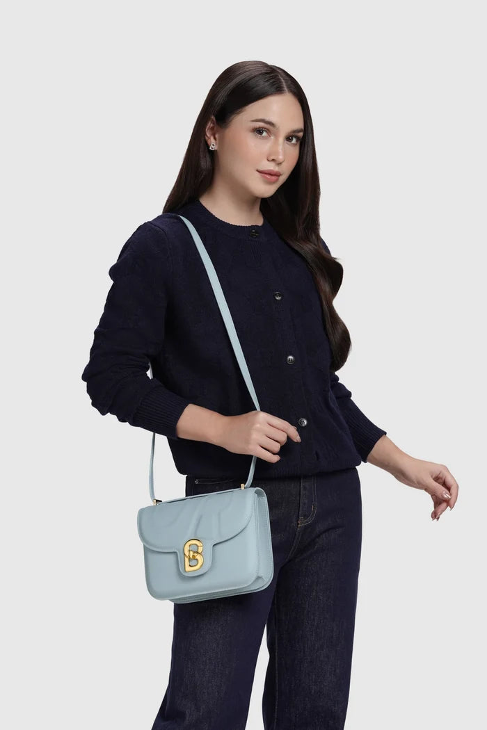 alba bag medium in blue by buttonscarves with djustable leather strap