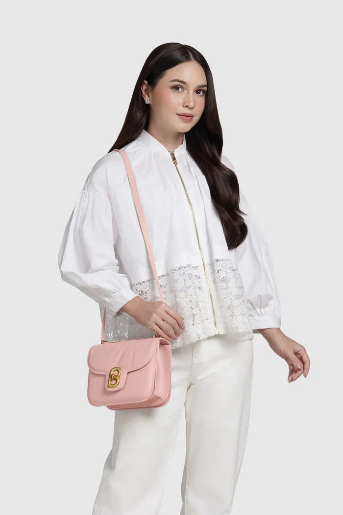 alba bag medium in dusty pink by buttonscarves with adjustable leather strap