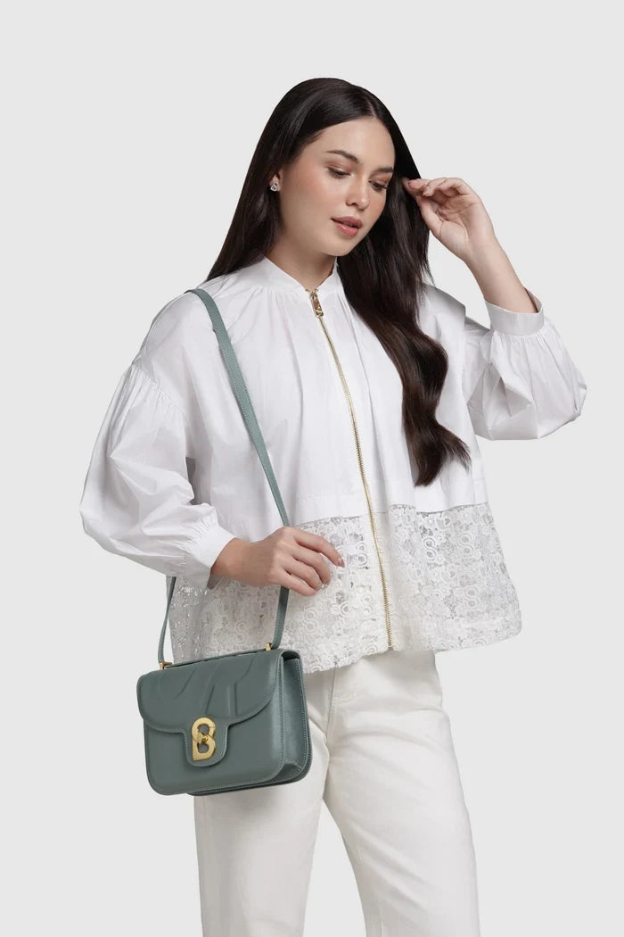 alba bag medium in green by buttonscarves with adjustable leather strap