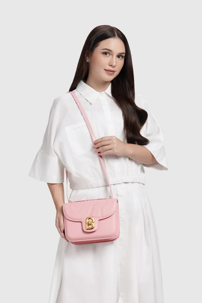 alba bag medium in pink by buttonscarves with adjustable leather strap