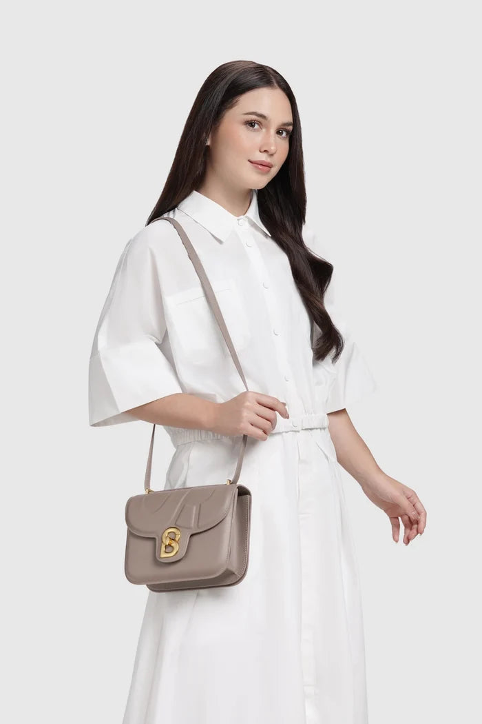 alba bag medium in taupe by buttonscarves with adjustable leather strap