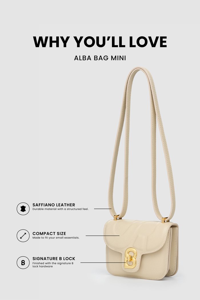 alba bag mini beige saffiano leather compact bag with signature b lock