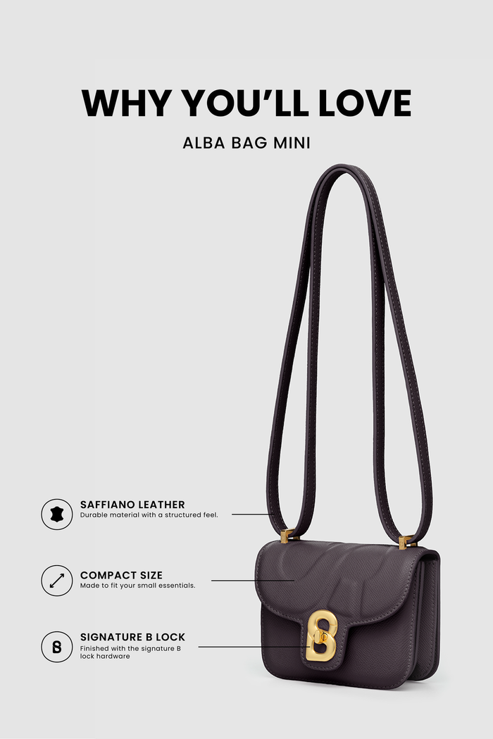alba bag mini burgundy saffiano leather compact bag with signature b lock
