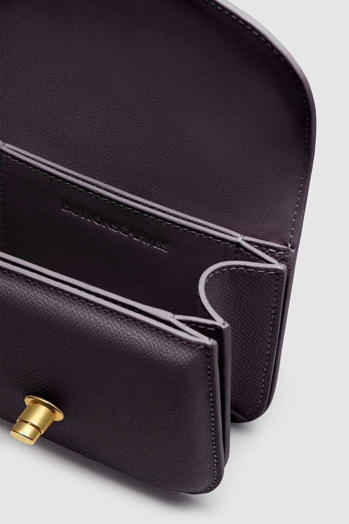 alba bag in burgundy detailed view of textured saffiano cow leather