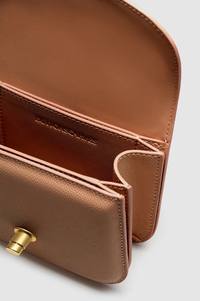 alba bag in caramel detailed view of textured saffiano cow leather