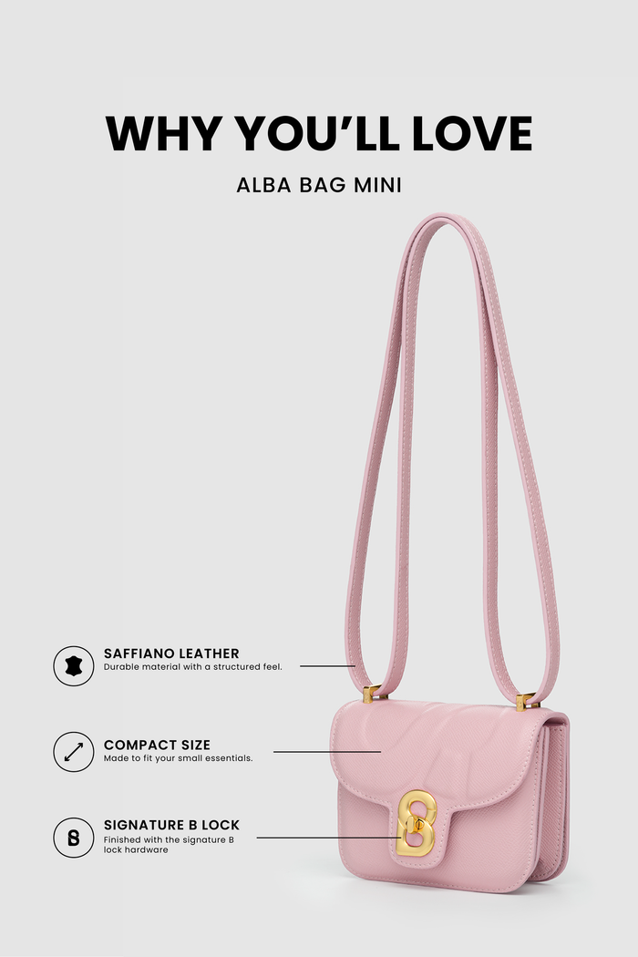 alba bag mini pink saffiano leather compact bag with signature b lock
