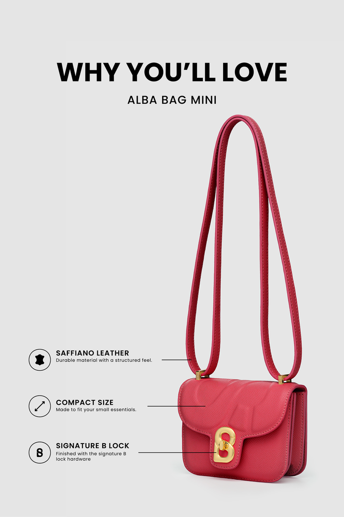 alba bag mini red saffiano leather compact bag with signature b lock