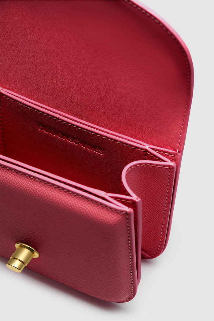 alba bag in red detailed view of textured saffiano cow leather