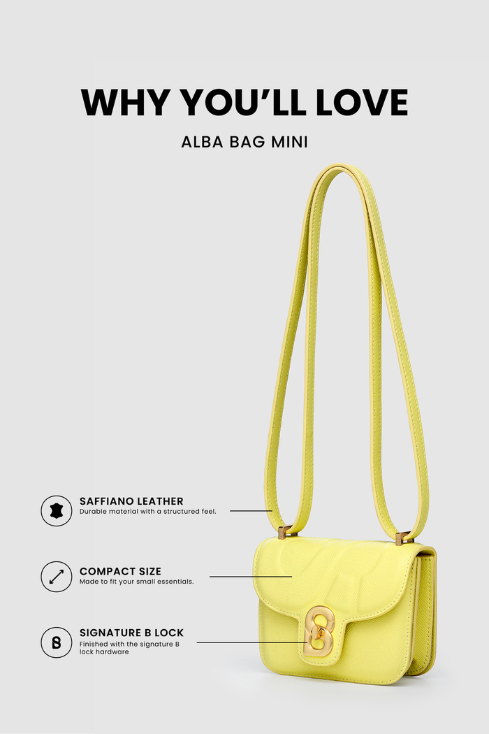 alba bag mini yellow saffiano leather compact bag with signature b lock