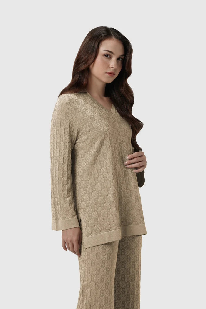 alba knit top in frappe by buttonscarves front view