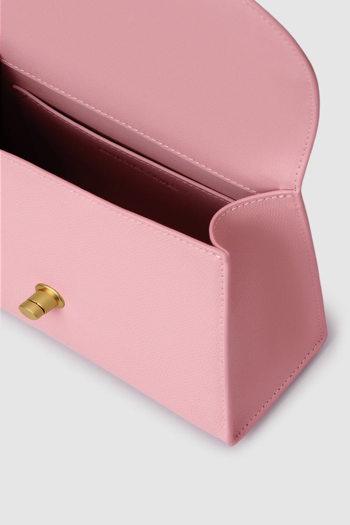 alda bag pink detailed view of textured saffiano cow leather