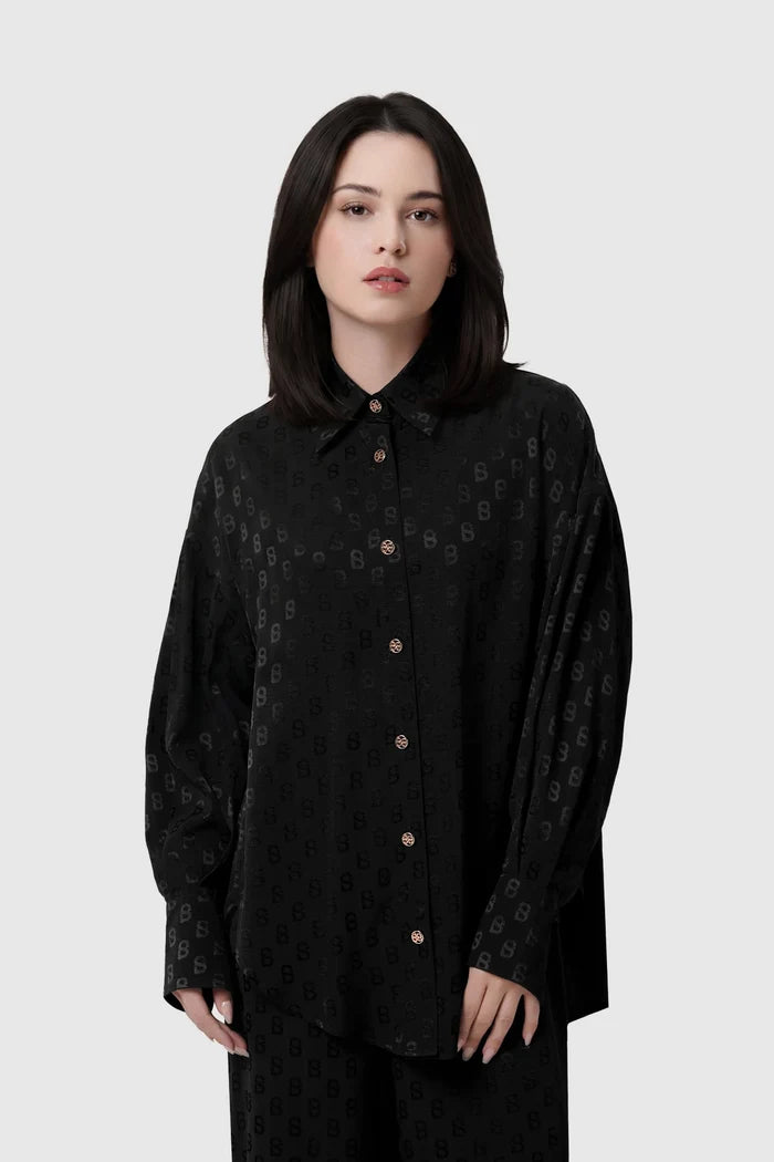 aleena shirt in black by buttonscarves front view