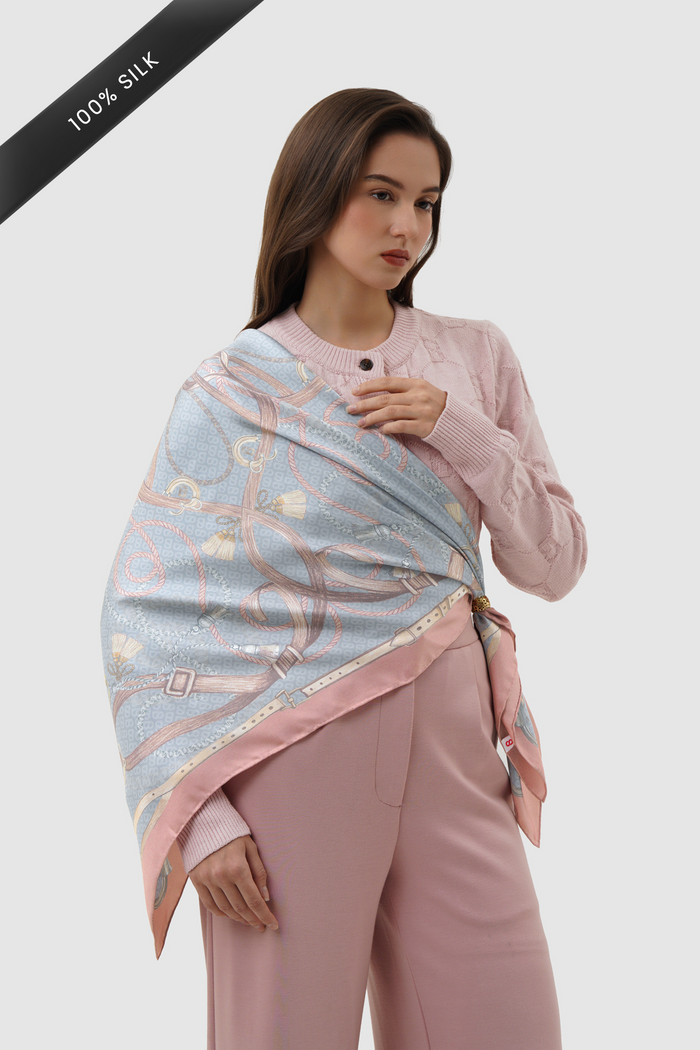alexandra printed square scarf in chateau by buttonscarves style look